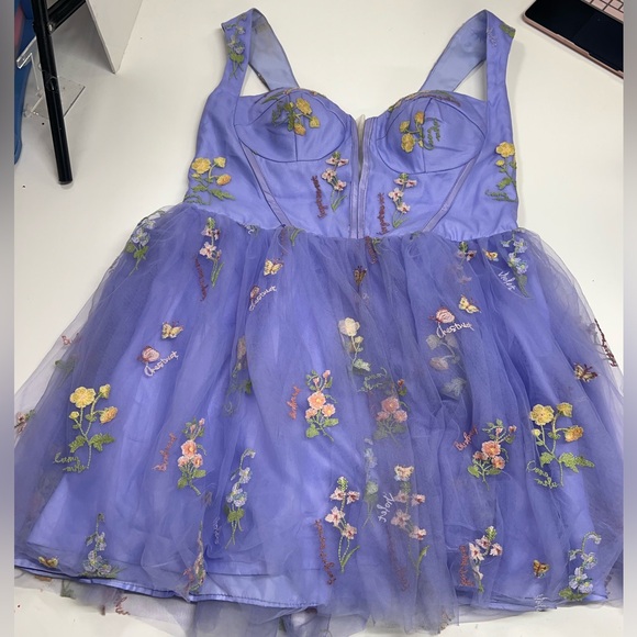 Lavender Blue Floral Embroidery Tulle Formal Dress Mini Length Homecoming 18 - Picture 13 of 13